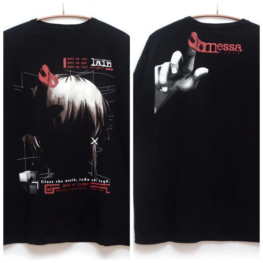 Unisex Baumwoll-T-Shirt mit Serial Experiments Lain Anime-Print, Japanische Manga Urban Fashion Harajuku Y2K Streetwear Bequemes T-Shirt für Damen und Herren