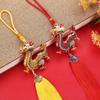 Diamond-Studded Auspicious Dragon Pendant with Red and Gold Tassel
