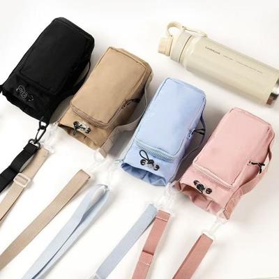 Adjustable Shoulder Strap Water Bottle Crossbody Bag Large Capacity Waterproof Thermos Bottle Holder Front Pocket Drawstring