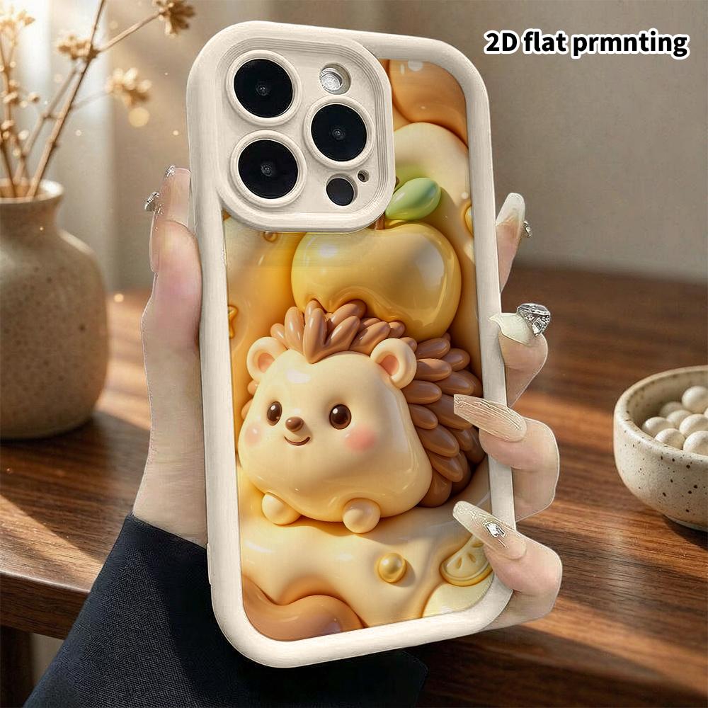Phone Case: 2D flat design suitable for iPhone 18 17 16 15 14 13 Pro protective case, with a little Apple hedgehog on the back, perfect holiday gift f