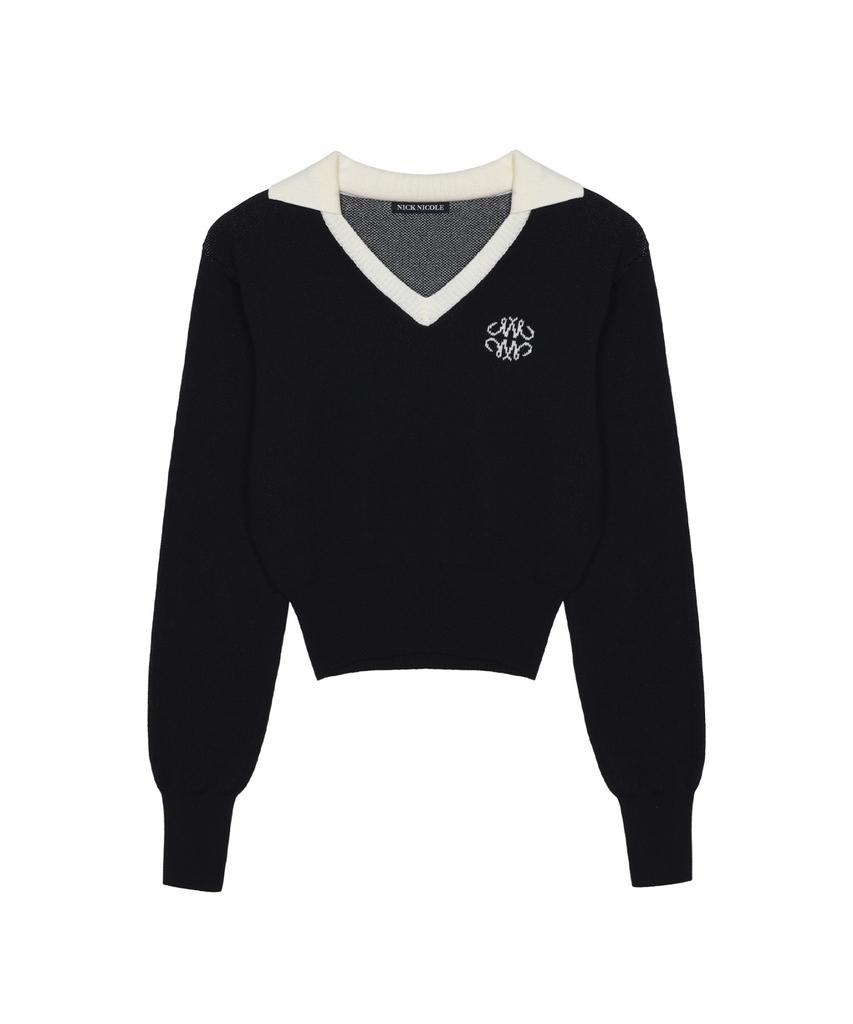 Nigaennikol Classic Color Block Collar Knit_Black