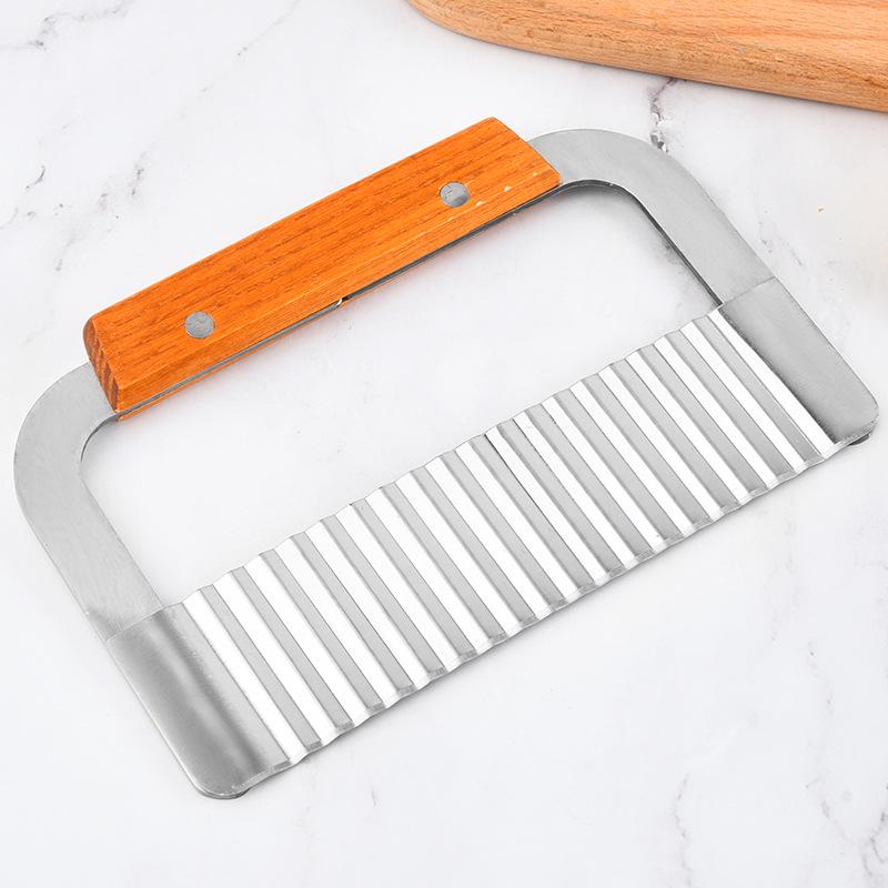 Wooden Handle Stainless Steel Wavy Potato and Soap Cutter Knife