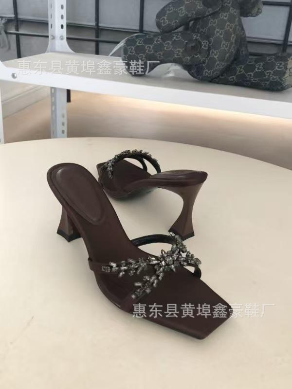 

Подиумные туфли на высоком каблуке, роскошные сатиновые босоножки с открытым носком и стразами, модные туфли-лодочки с квадратным носком, универсальная женская обувь 40