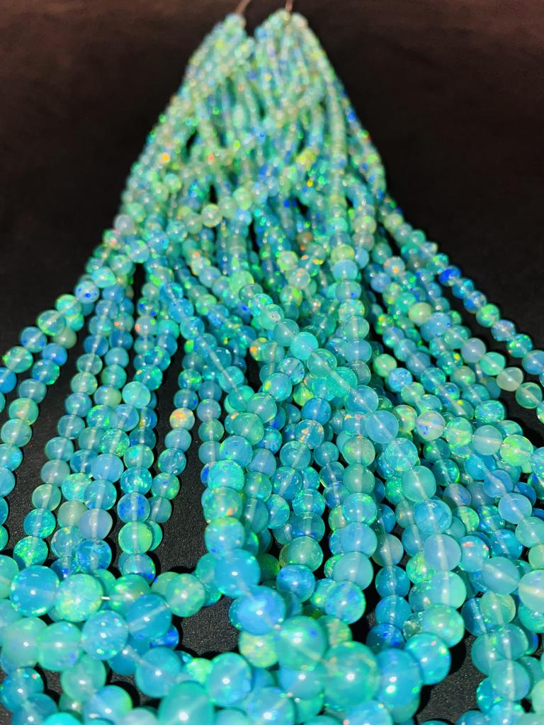Transparent Fire Base Ethiopian Opal Balls Beads, Blue Opal Beads, Healing Stone Beads.