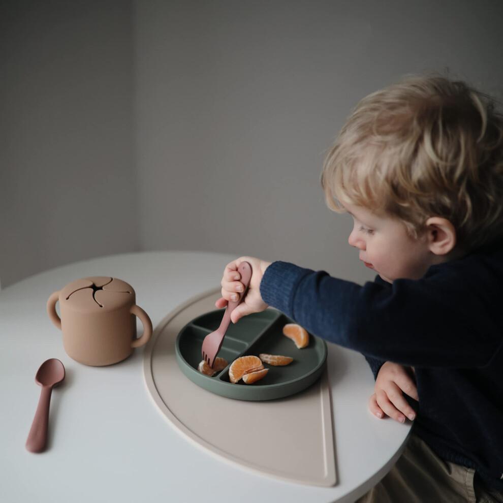 Mushie Silicone Suction Plate | Non-Slip Divided Plate for Babies & Toddlers | Food Grade Silicone | Dishwasher & Microwave Safe | Dried Thyme
