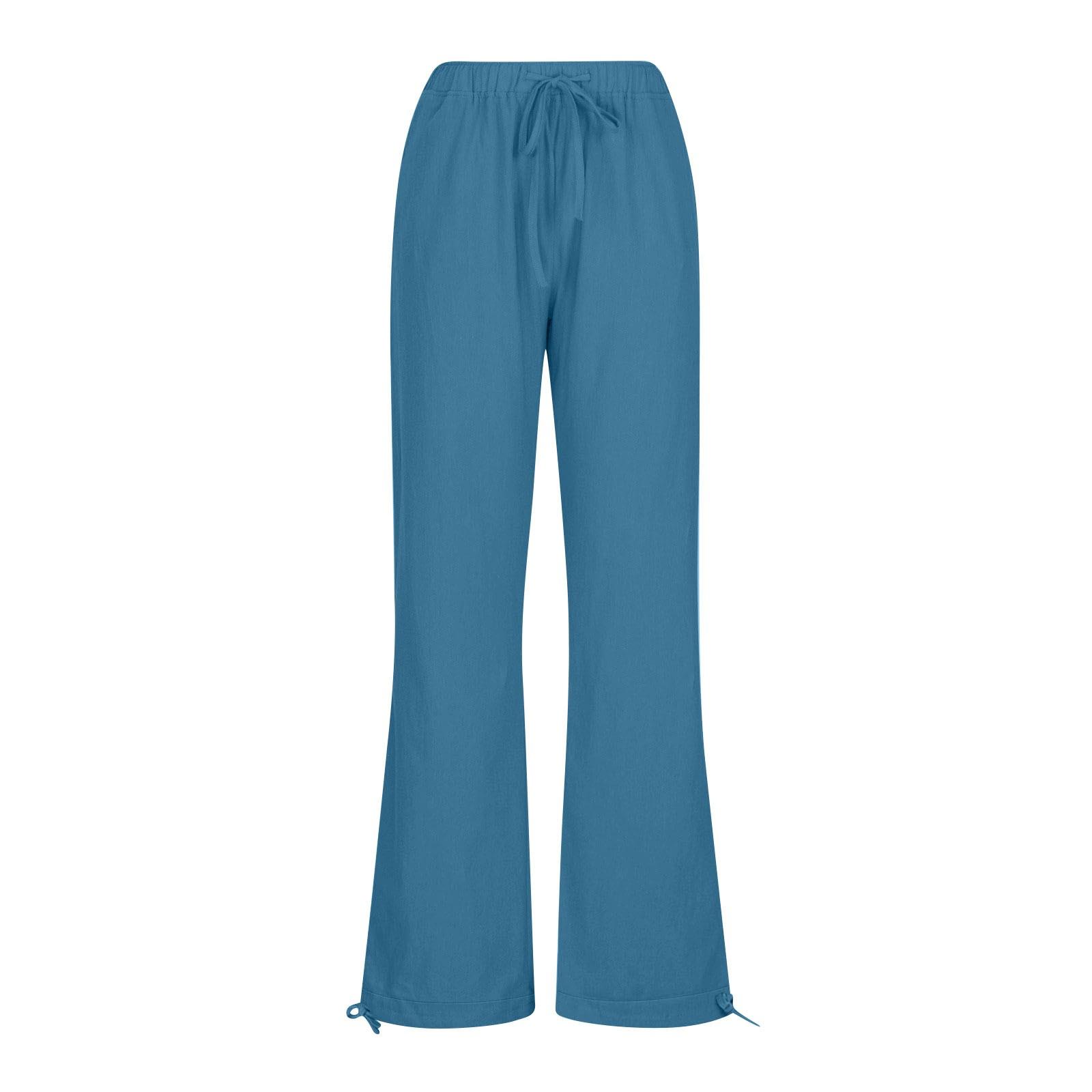 Женские повседневные свободные хлопковые льняные брюки с 9 брюками и широкими штанинами — фото 7