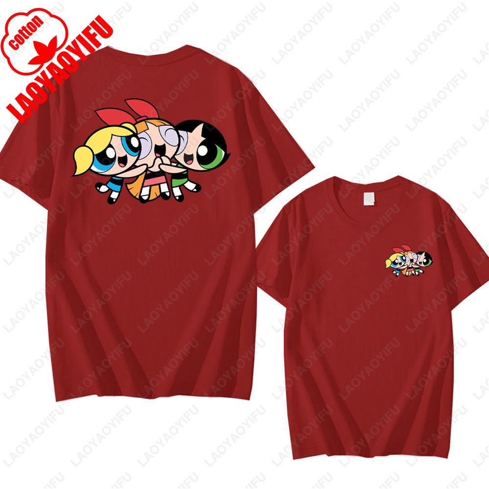 The Powerpuff Girls Anime Tshirt Trendy Kawaii Woman Clothing O Neck Summer Cotton Short Sleeve Tee Retro Trend Cool Street Tops