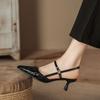 H963-1 black half bag head high heel sandals pointed head thin heel summer women's shoes sheepskin insole beaded sheet surface