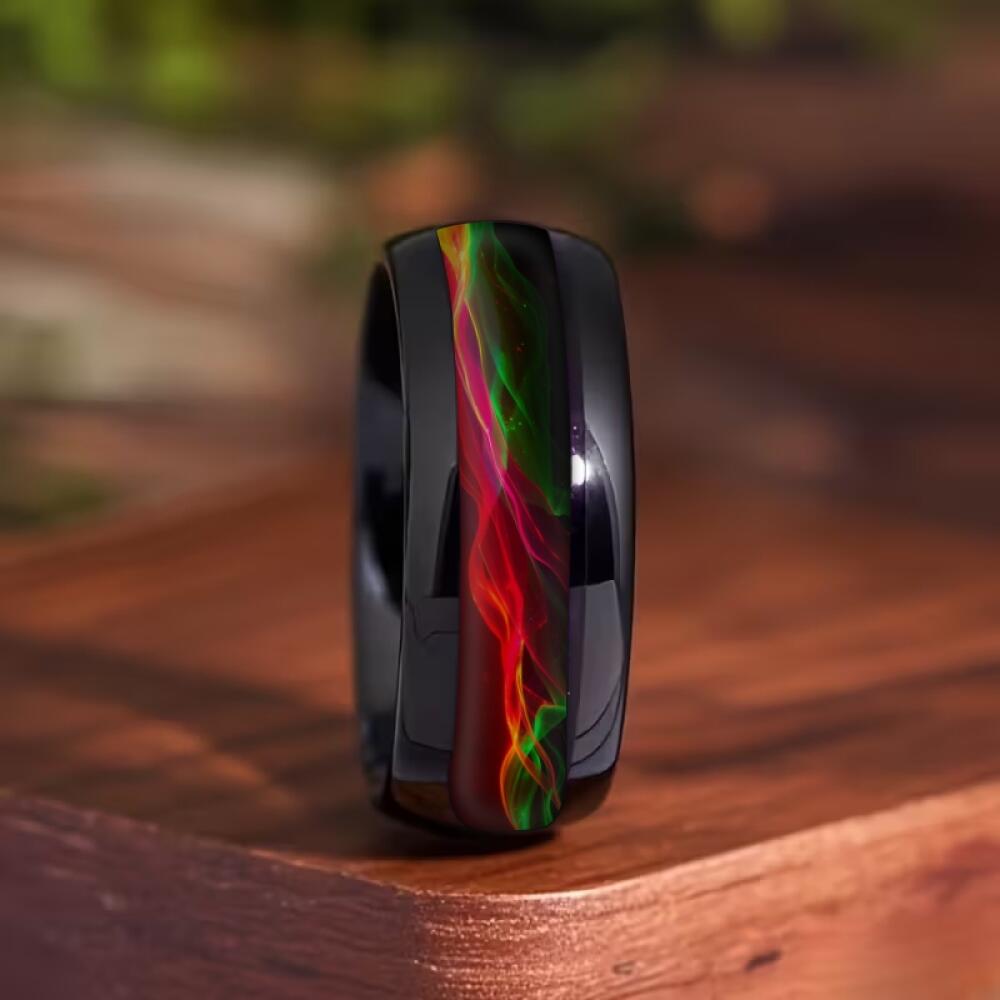 with Red Abalone Shell Inlay Rings Fashion 8mm Black Men Stainless Steel Ring for Men Wedding Band Jewelry Drop Shipping