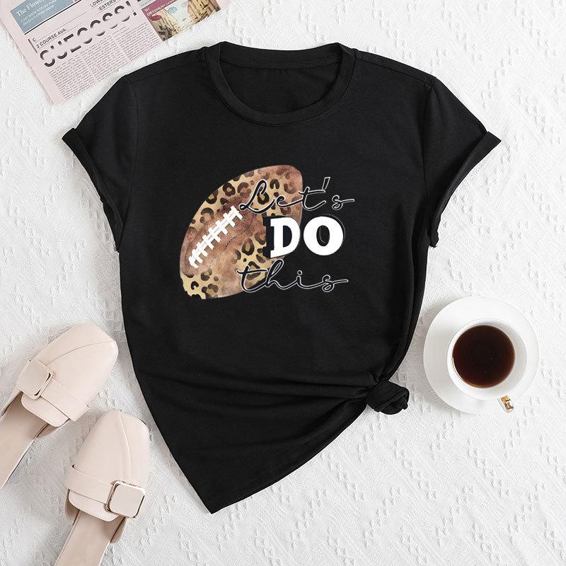 Summer Women's Fashionable Rugby Short Sleeved Casual Loose Cotton Round Neck Top