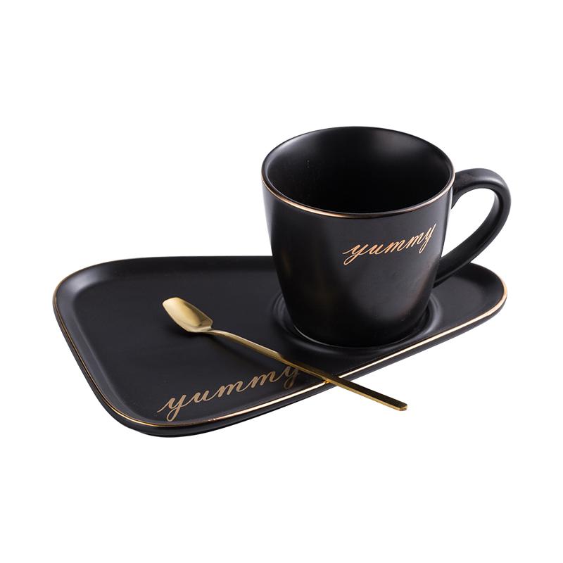 Gold Rim Ceramic Coffee Mug Tumbler Tea Cup and Saucer Set Porcelain Gold Spoon Mugs Cute Bone China Dessert Cups Tea Sets