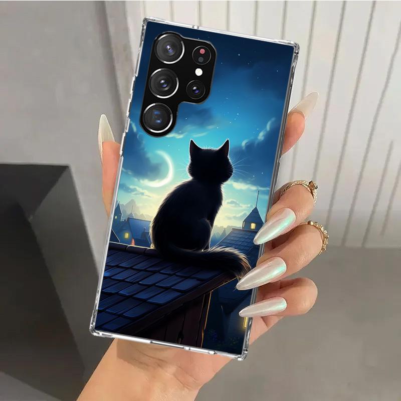 Anime Cat Rain Animal Phone Case for Samsung Galaxy S26 S24 S23 Ultra S25 Edge S22 S21 Plus S20 FE + Soft Print Shell Funda Gala