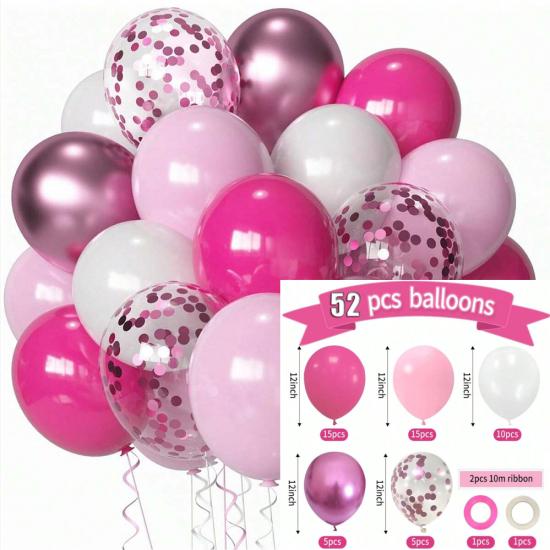 26/52Pcs Pink Latex Balloon Set With Sequins For Birthday Party Scene Decoration Wedding Anniversary Baby Shower 5
