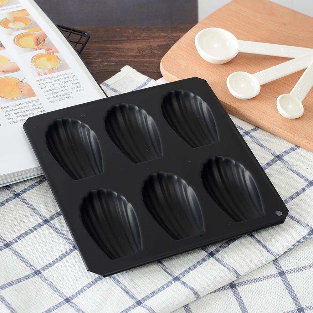 Tiger Crown Top Black Ceracom Madeleine Shell Mold, 6-Cavity, No. 5045, Steel Silicone Resin Coating, Japan, WMD30