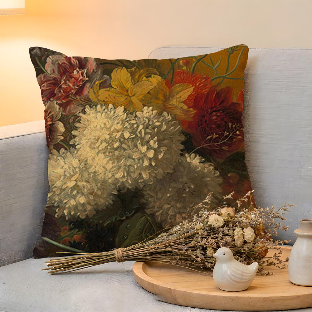 

Cushion Cover Linen SkinFriendly Soft Decorative Case for Sofa Home Decor Beautiful Oil Painting Flowers Pillow cover 30x30cm