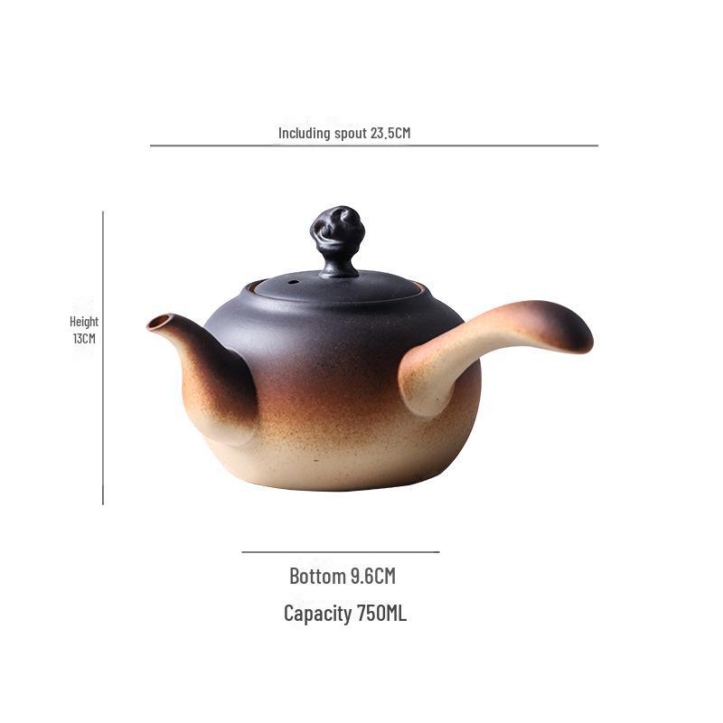Ceramic Kung Fu Tea Set: Black Teapot with Side Handle and Charcoal Stove for Open Fire.