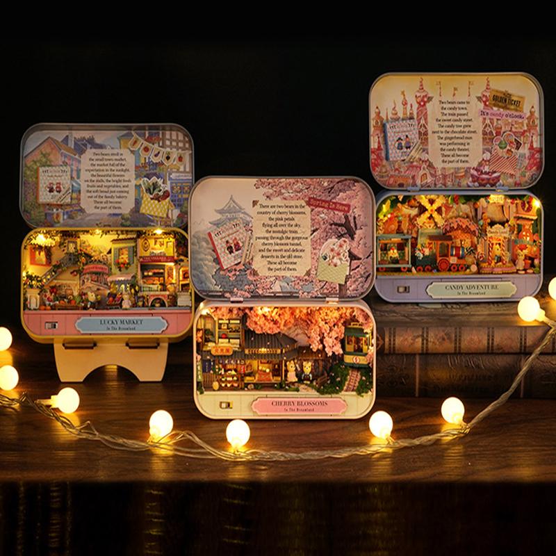 DIY Holzpuppenhäuser Handgefertigt Lustige Schachteltheater Miniaturbox Niedliche Puppenhäuser Bausätze Geschenk Holzspielzeug Für Mädchen