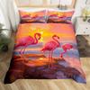 Chic Flamingo Duvet Cover Queen Beach Theme Tropical Animal Bedding Set, Coastal Sunset Comforter Cover Cute Wildlife Bed Set
