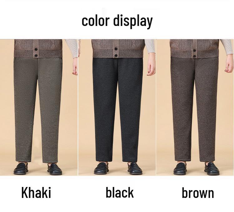 High-Waisted Fleece-Lined Women's Winter Pants - Straight Leg, Elastic, Casual, for Middle-Aged & Elderly 