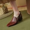 Retro Women Pumps High Heels 2024 Spring Summer Genuine Leather Square Toe Mature Basic Office Lady Elegant Shoes Woman Pumps