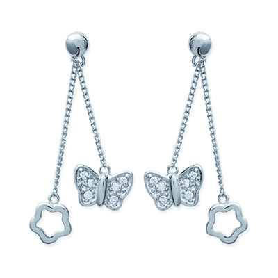 [B9842] - Silver Earrings 'Papillons Jumeaux' Silver White (rhodium-plated) - 30x10 Mm