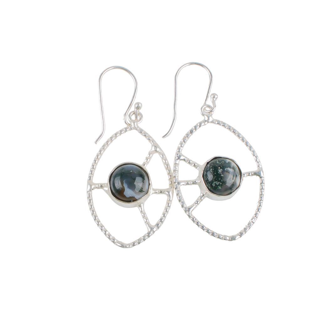 Natural Moss Agate Gemstone 925 Sterling Silver Jewelry Handmade Earrings 2.00" EE-52-33