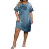 Summer Plus Size V Neck Short Sleeve Knee Pocket  Print Casual Dress For Women