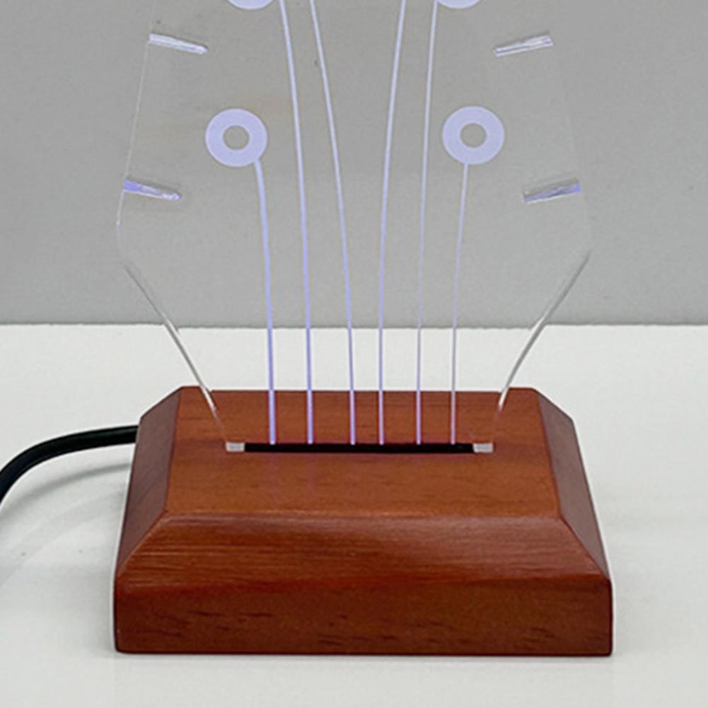 Light-up Guitar Pick Holder Clear Acrylic Guitar Pick Holder With Wooden Base Electric Guitar Headstock Shape Pick Holder