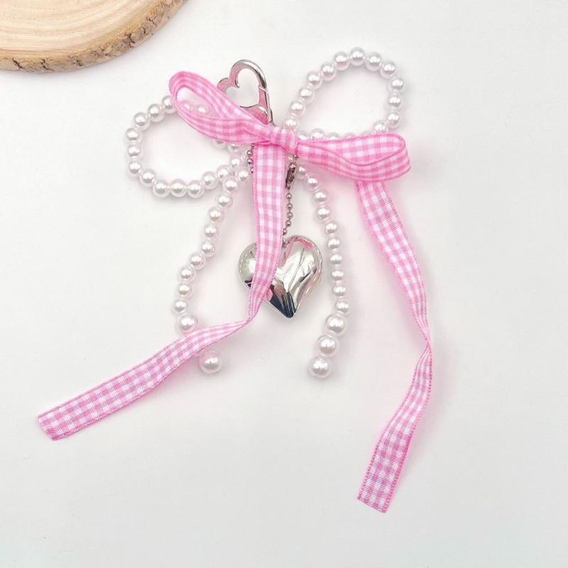 Women Fashionable Bow Keychain Shaped Pearl Mobile Phone Charm, Bag Charm And Accessory.