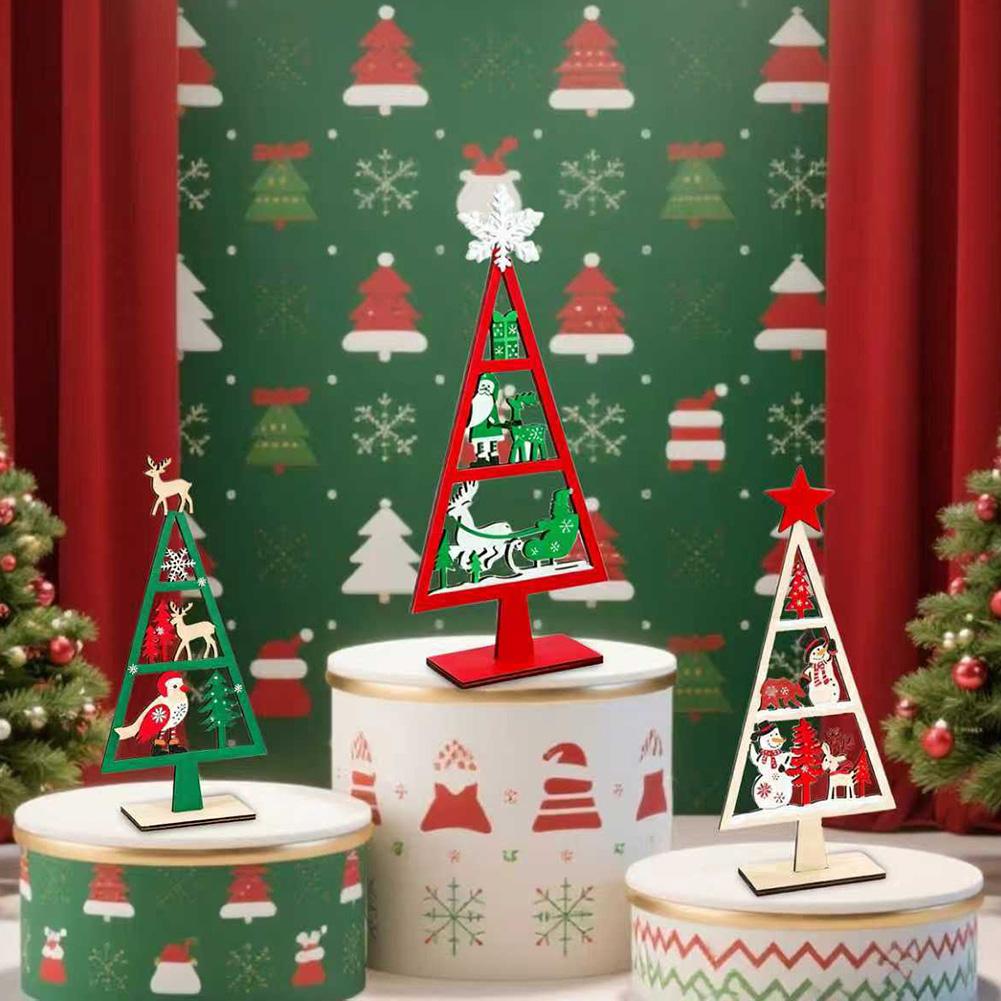 3 Piece Wooden Christmas Tabletop Decorations with Santa Snowman and Reindeer for Festive Holiday Celebrations and Events