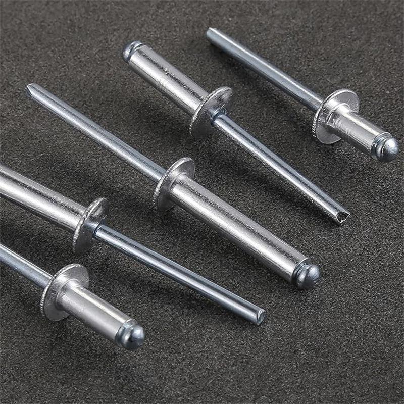 Set di Rivetti Aveugli in Alluminio con Testa Tonda e Anima in Ferro, 100 Pezzi, Argento