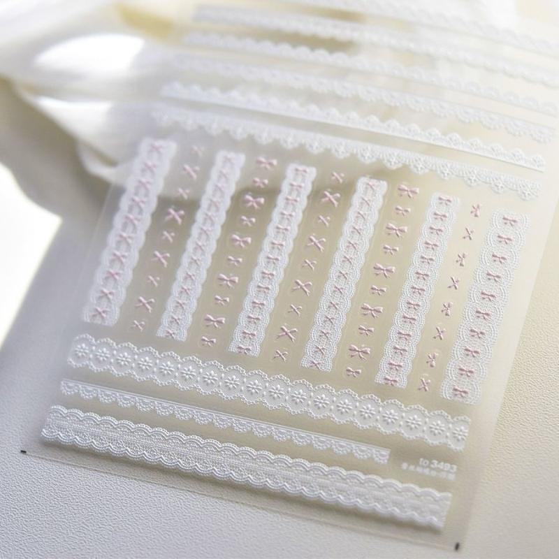 1/3Pcs Bow Lace Nail Stickers With Sweet Hearts Self Adhesive Nail Art Stickers Decals Japanese Winter Knit Lace Decoration