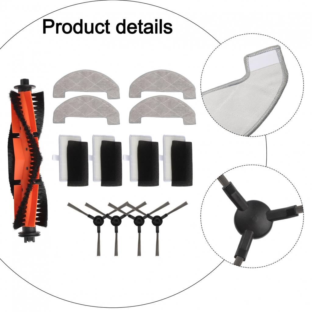 Main Brush Side Brush Filter and 4 Cleaning Cloths for Mova E10/E20 PLUS