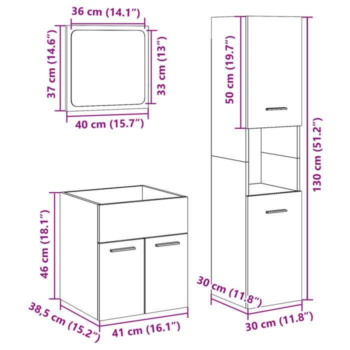 VidaXL Ensemble De Meubles De Salle De Bain 3 Pcs Chêne Sonoma, Armoire De Salle De Bain, Placard De Salle De Bain, Meuble 3324992
