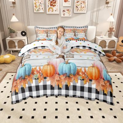 Homewish Hello Fall Duvet Cover Set Autumn Pumpkin Bedding Set Rustic Farmhouse Truck Quilt Cover Set