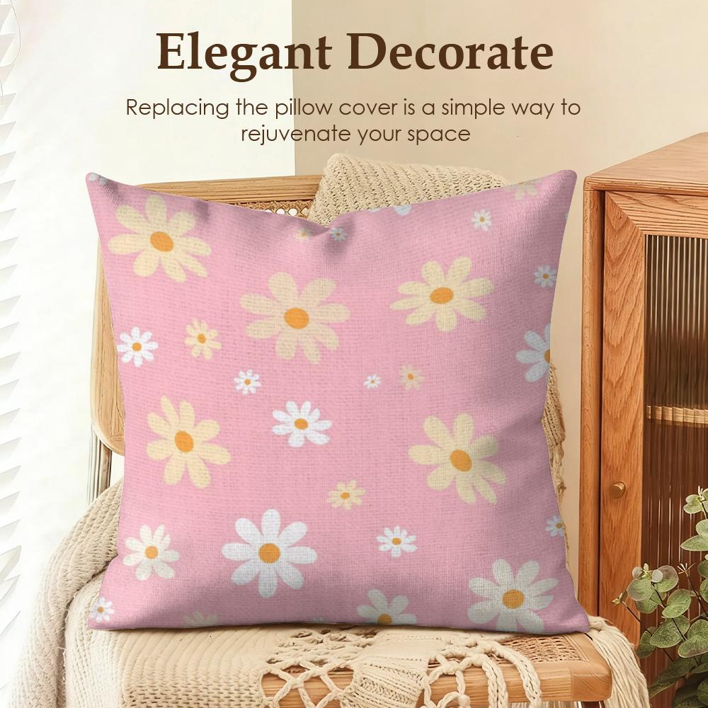 Romantic Daisy Print Spring Cushion Cover Natural Linen Organic Fabric Double-Sided Printing Sofa Home Decor Gift Pillow Case