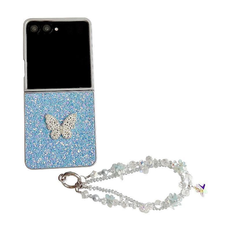 Glitter 3D Flower Samsung Z Flip7 Case with Anti-Fall & Anti-Lost Lanyard