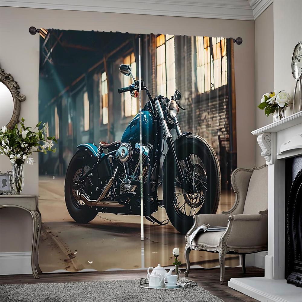 

Set Of 2 Vintage Flat Drapes Garage Motorcycle Retro Versatile Durable Polyester Without Electricity Festive Holiday Curtain W100*H70(CM)-Grommet top&1PCS