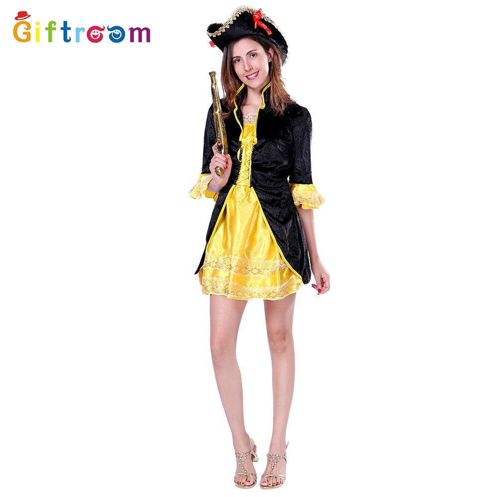 

Осенний пиратский женский косплей-костюм с роскошной золотой юбкой для тематических вечеринок