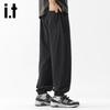 Izzueit Men's Cotton Drawstring Loose Straight Ankle Pants
