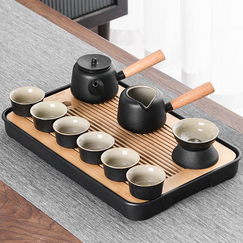 Lainuo Japanese Black Pottery Tea Set with Side Handle Pot