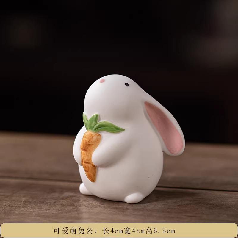 Cute Little Rabbit Animal Rabbit Tea Pet Ornament Ceramic Office Desktop Desk Tea Room Tea Table Home Decoration