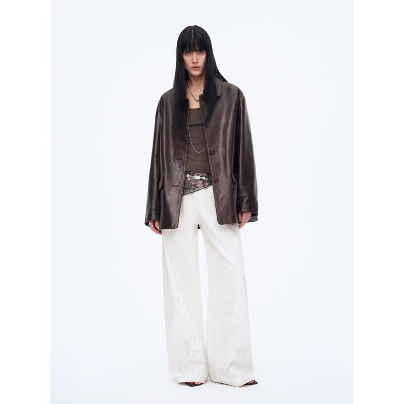 Fu Zhi'en Retro Leather Blazer Trench Coat