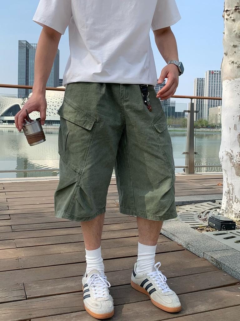SNIPESITE Summer American Retro Washed Old Multi-pocket Pleated Loose Casual Seven-point Shorts