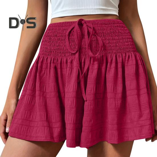 Pantalones cortos holgados de verano para mujer, cintura alta elástica, cordón ajustable, minifalda con volantes, pantalones cortos deportivos plisados y elásticos.