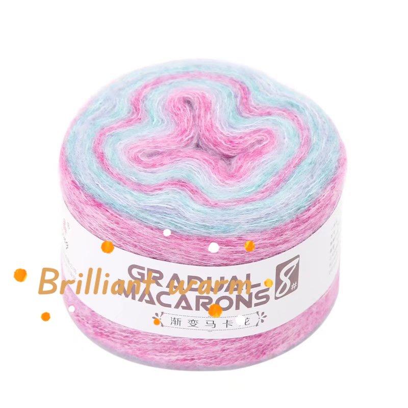 100g/roll Macaron Rainbow Section Dyed Yarn Mohair Blend Hand Woven Crochet Baby Sweater Outer Scarf Cake Thread Soft Fluffy
