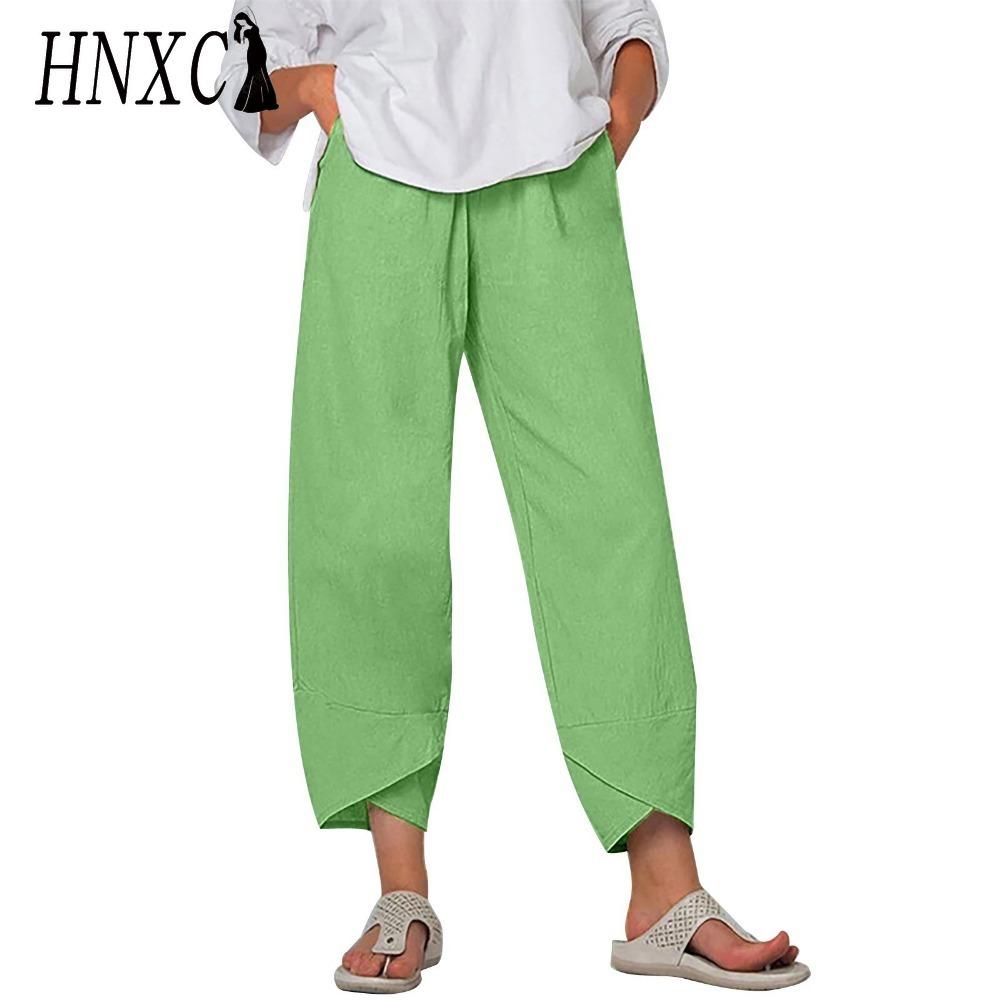 HNXC Damenmode, lässig, einfarbig, bedruckt, hohe Taille, Hosen und Caprihosen