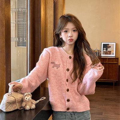 Lässiger Stil Hundeaufnäher Süßer Pullover Damen Frühher Herbst Lockerer Mantel Einzigartiges Oberteil Strickjacke