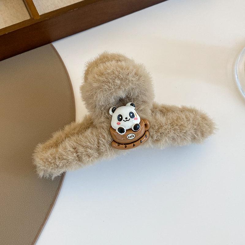 New Cute Panda Plush Hair Claw for Women's Winter Cartoon Versatile Crab Hair Clip Hairpin Girl Ponytail Hair Accessories