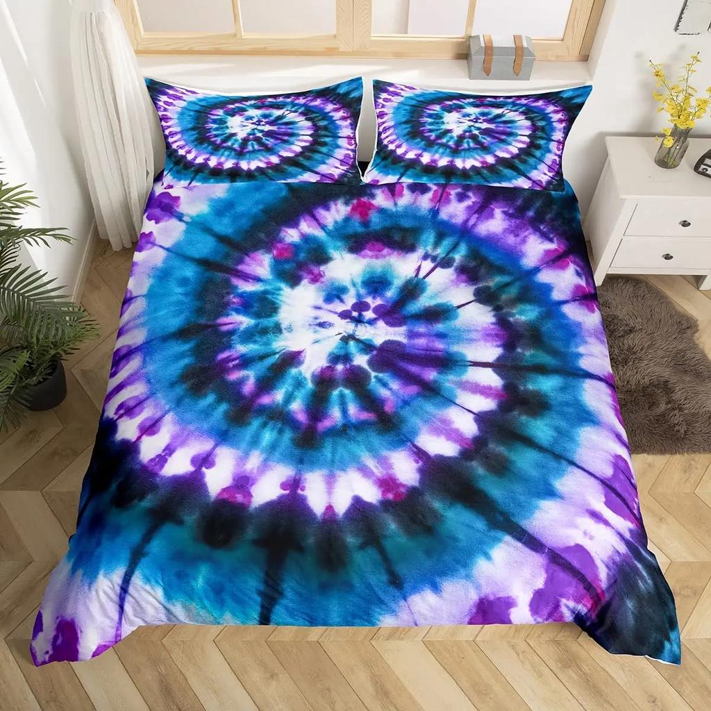 Tie Dye Duvet Cover Set Splashed Spiral Ink Bedding Set Trippy Watercolor Comforter Cover For Kid Boy Girl Polyester Quilt Cover
